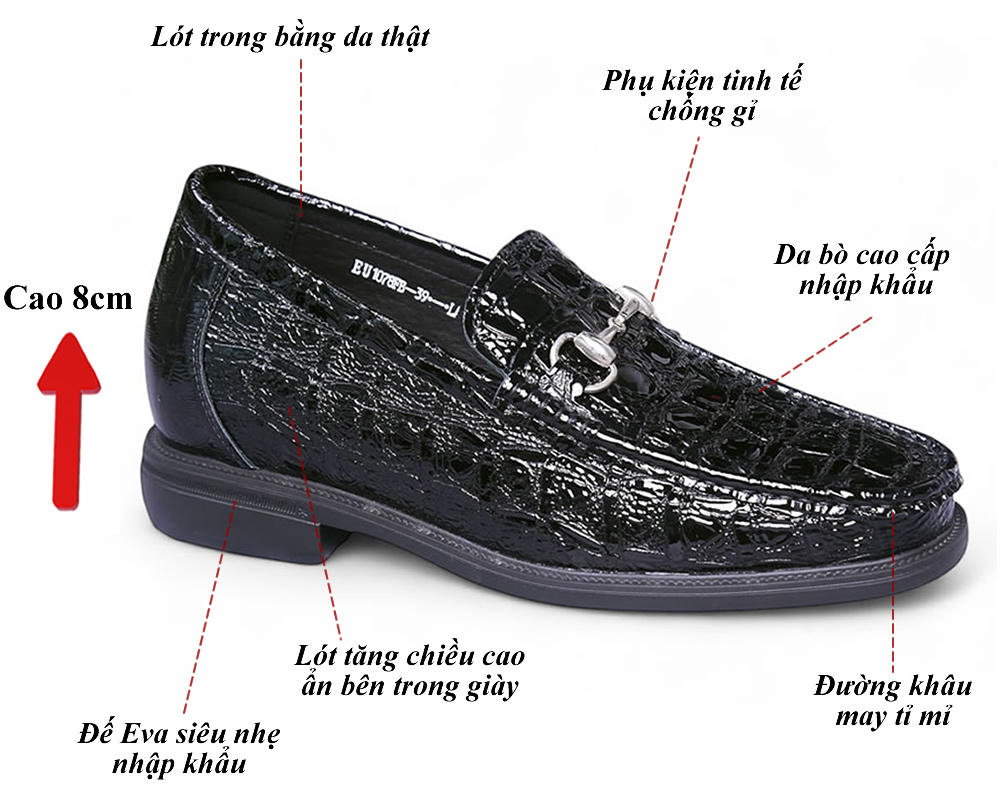 Giày cao nam 8cm đế khâu nhẹ 14